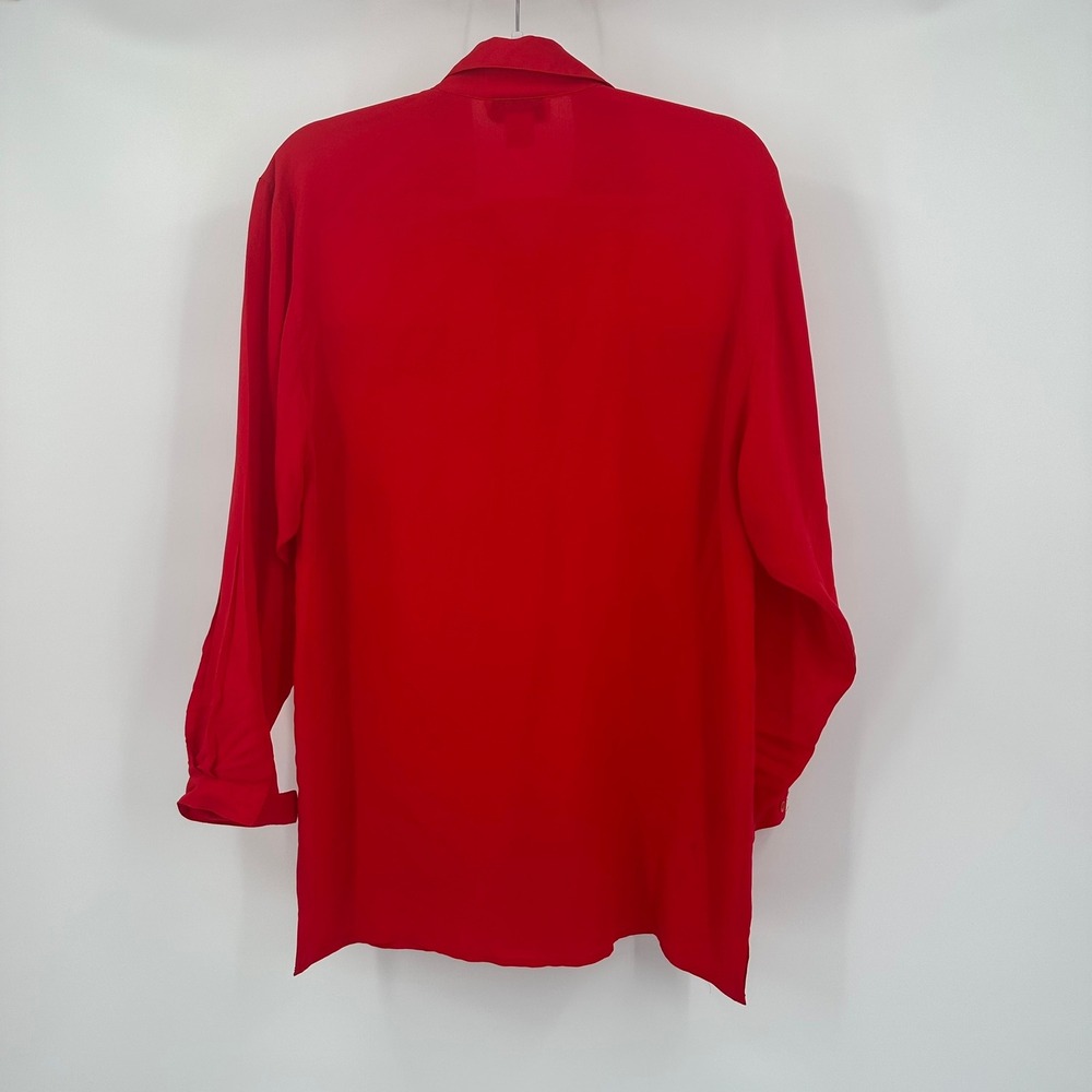 Womens Vintage Silk Blouse Size M Red Minimalist Old Money Red Lightweight - Picture 2 of 6